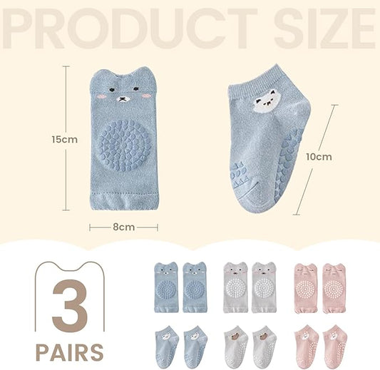 HUTRADE 3 Pairs of Knee Pads and Baby Socks Set Non-Slip