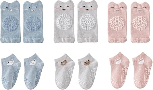 HUTRADE 3 Pairs of Knee Pads and Baby Socks Set Non-Slip